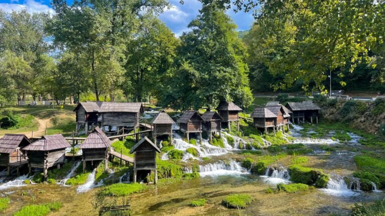 Historic town of Jajce in Bosnia with its famous waterfall